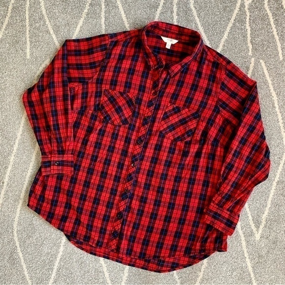 Terra & Sky Red Plaid Flannel Button Down Shirt - Picture 1 of 5